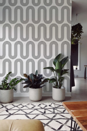 Curved lines wallpaper in black and white