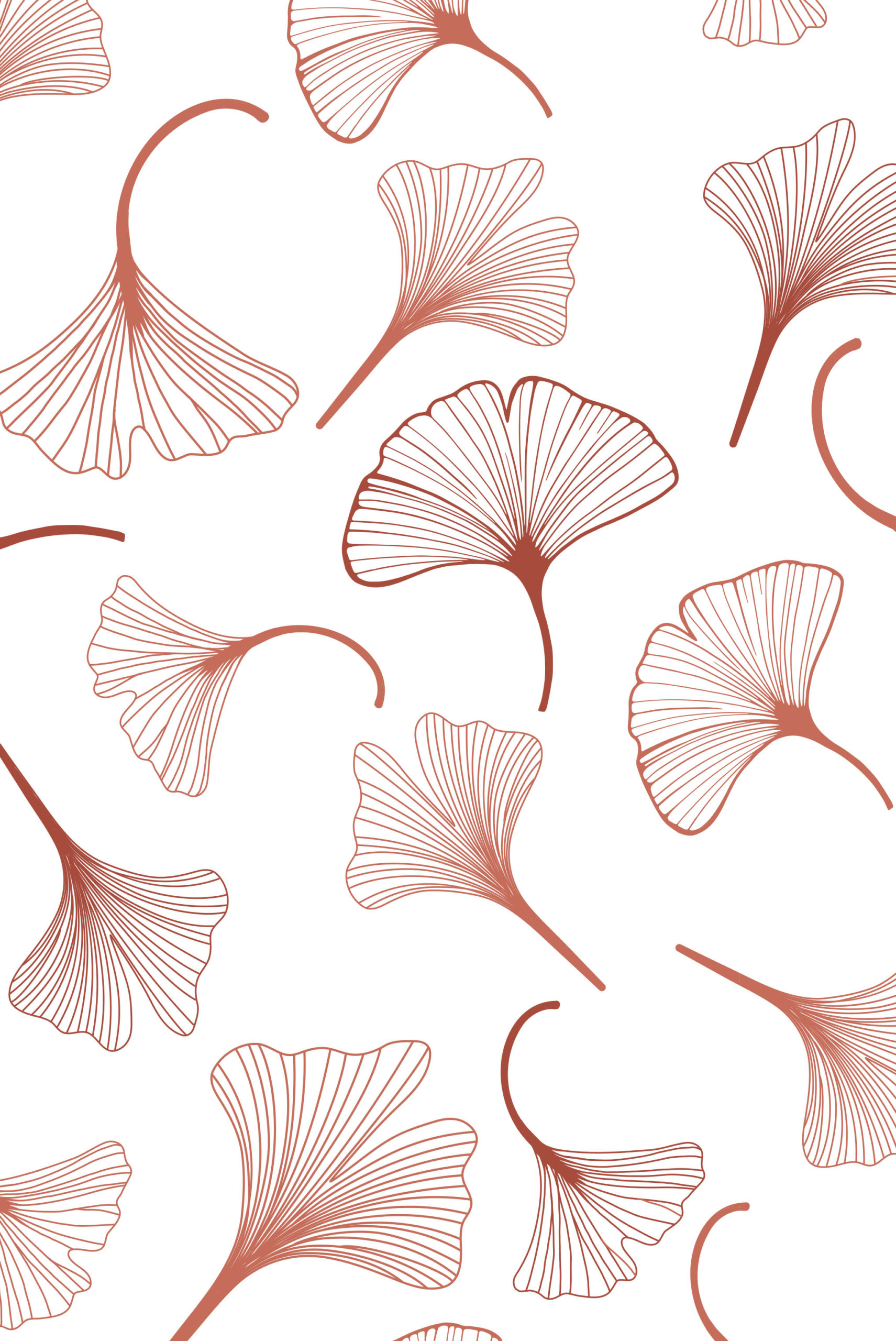 Wallpaper N178 Leaves Gingko Terracotta White Background Pattern