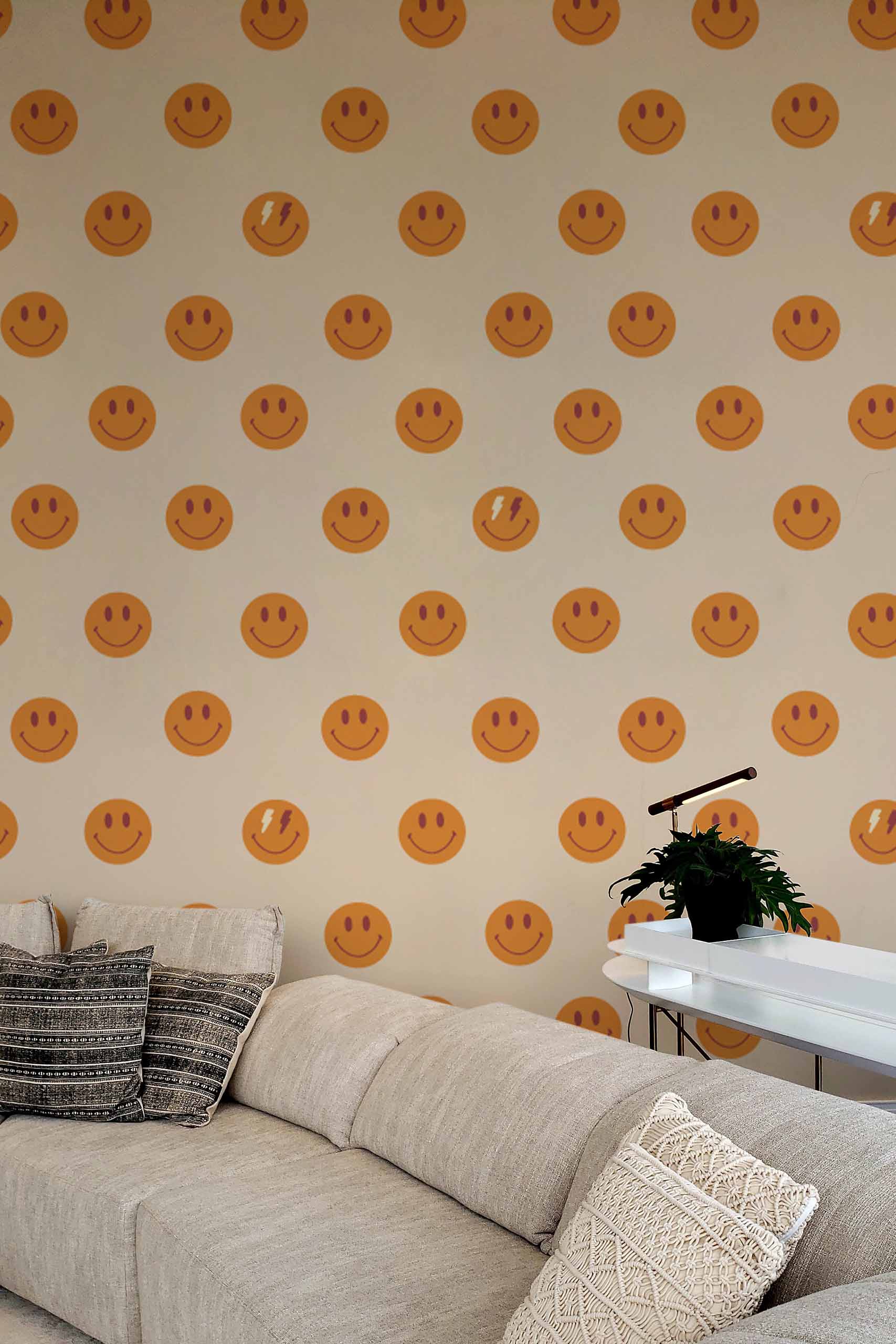 Papier peint n202 - smileys visages jaune pop salon