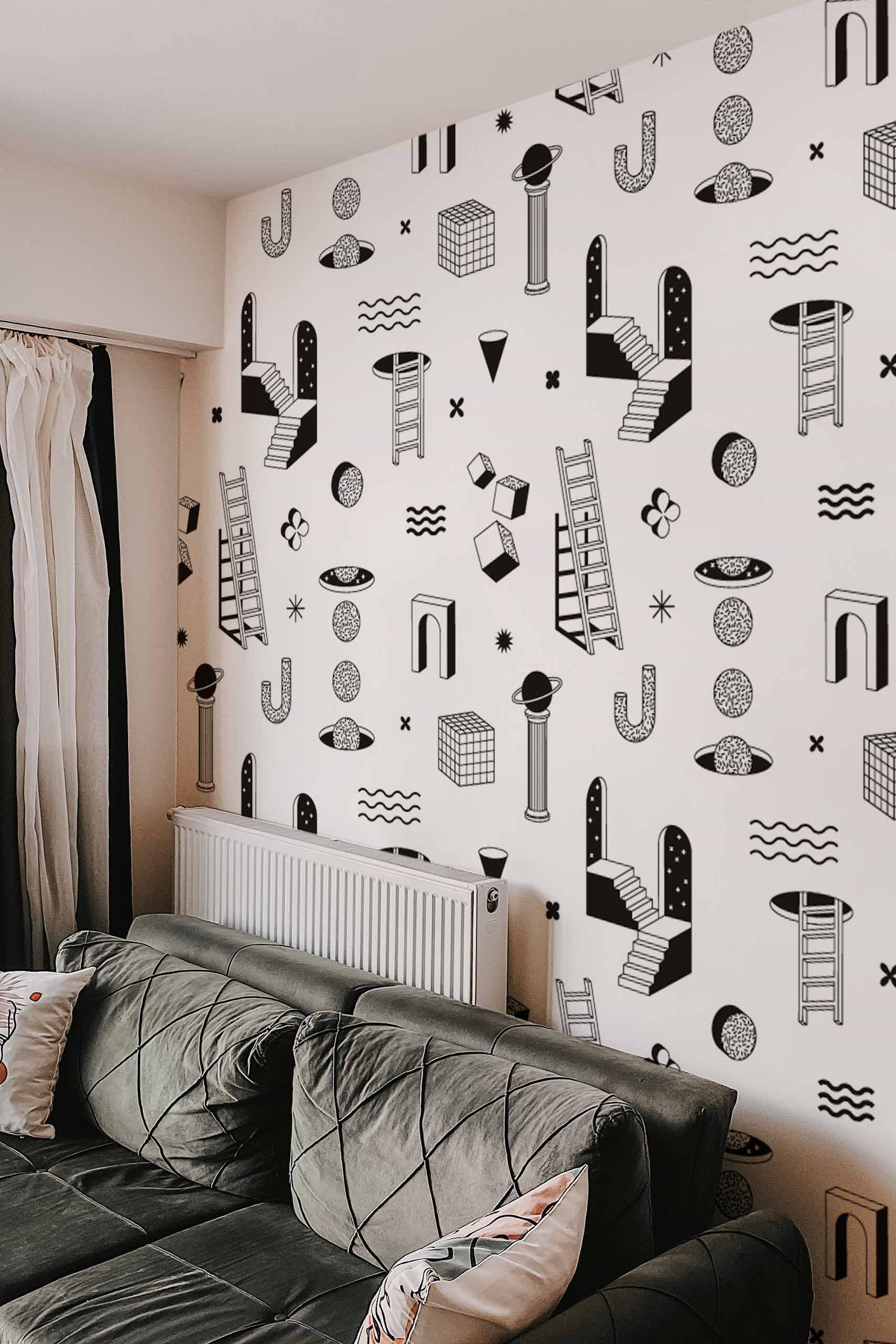 Papier peint N179 espace multivers noir et blanc salon