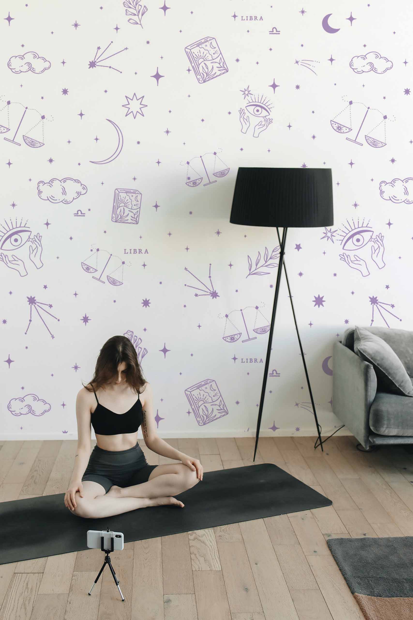 Papier peint N190 signe astrologique balance violet salon