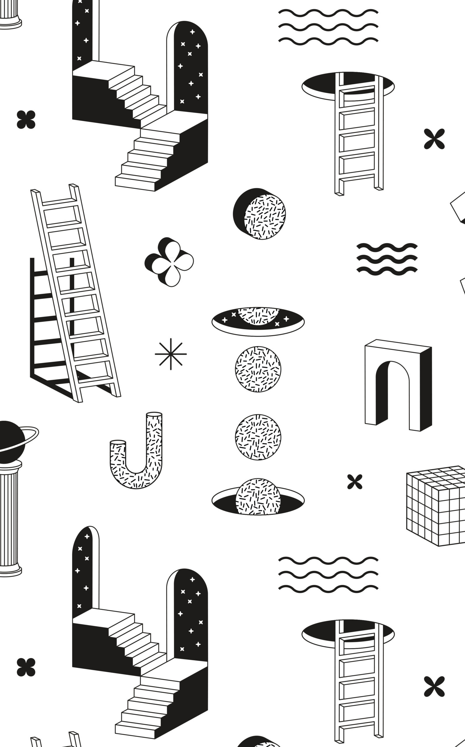 Papier peint N179 espace multivers noir et blanc motif