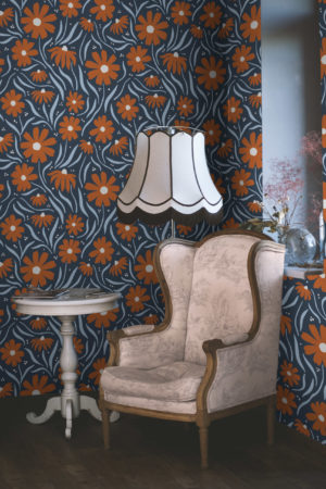 salon papier peint rouge fleur blanche suzanne nature