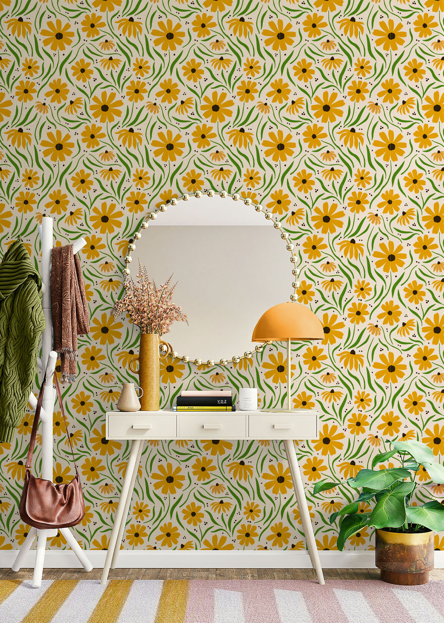 papier peint végétal fleur orange suzanne