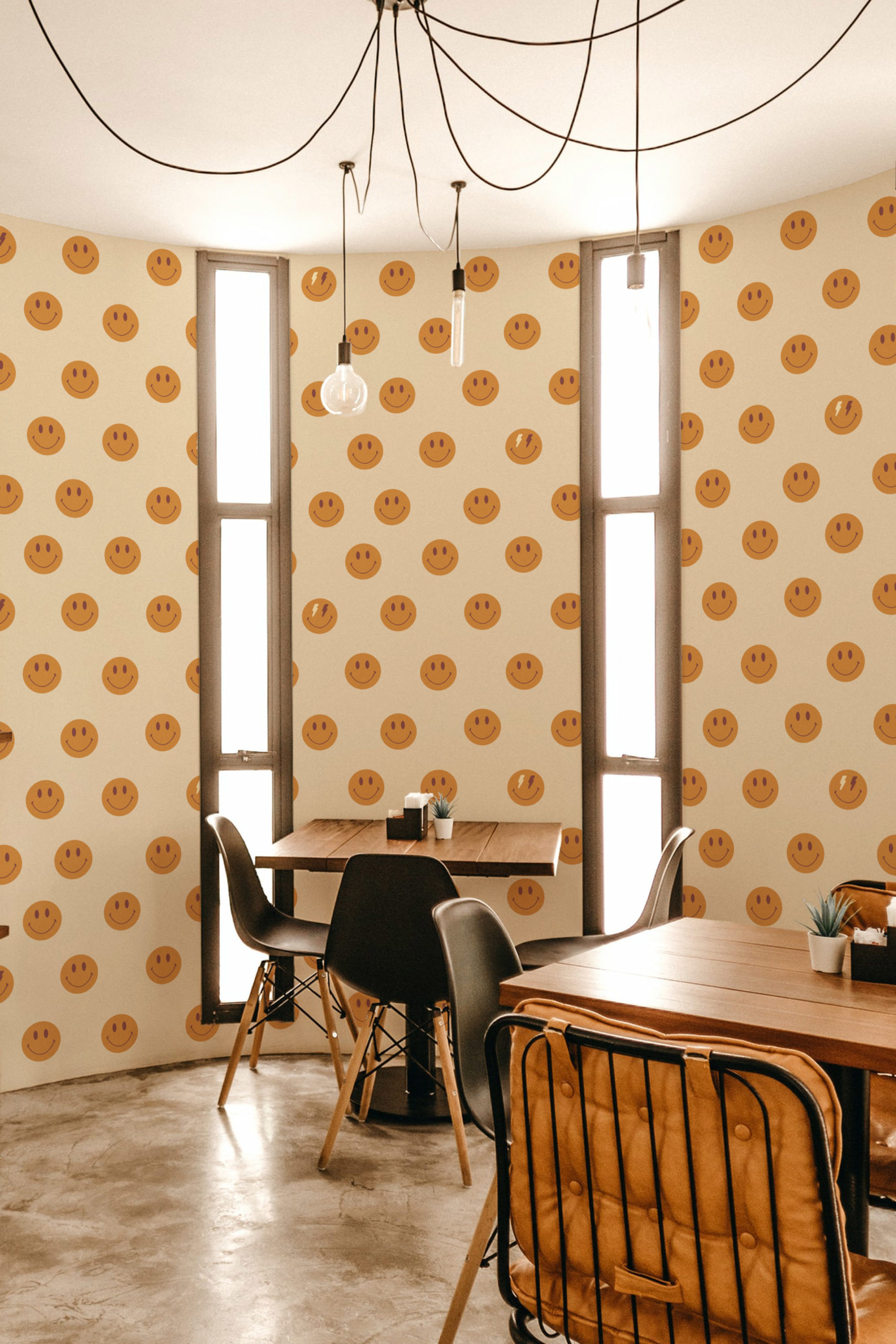 Papier peint n202 - smileys visages jaune pop espaces publics