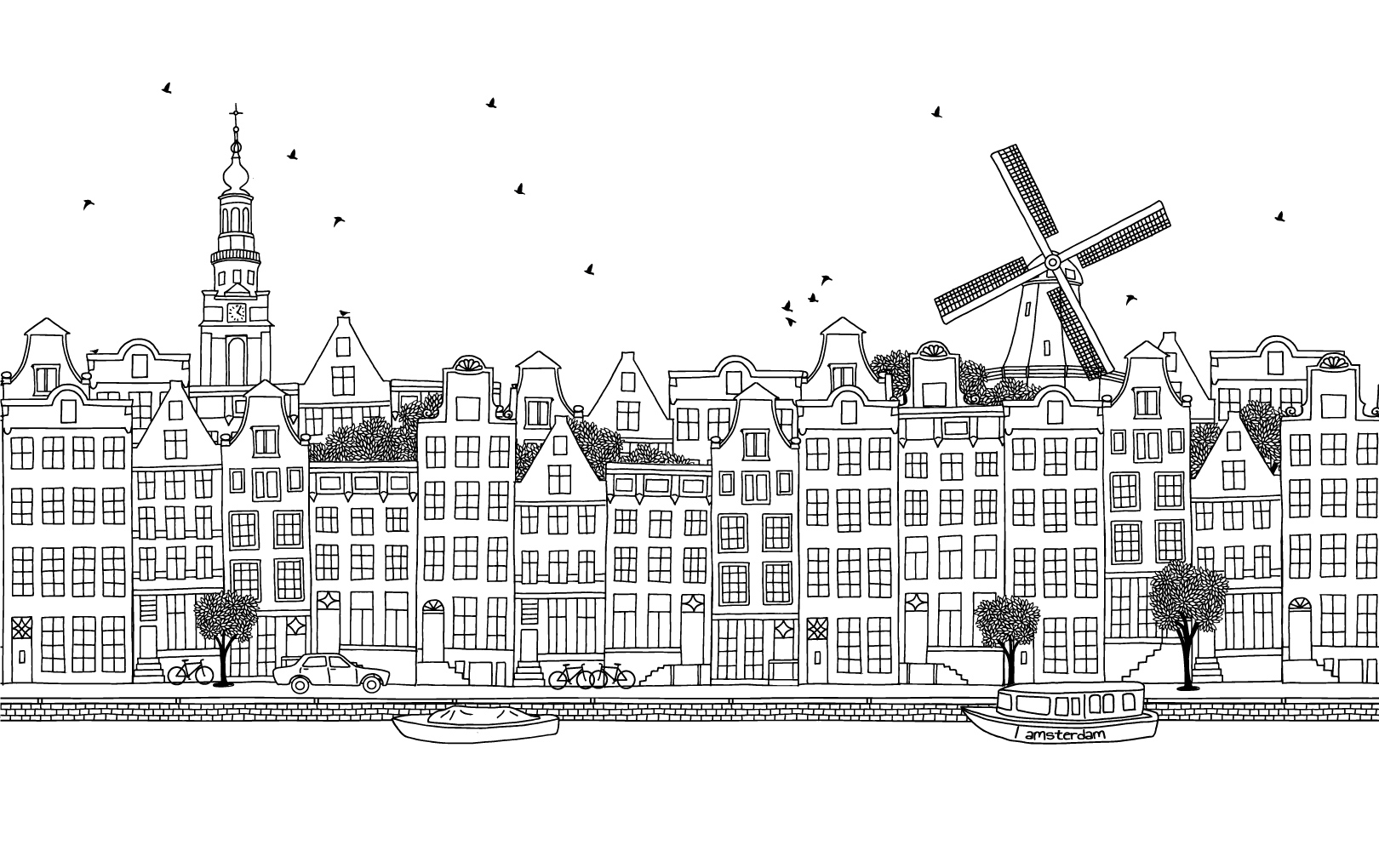 Amsterdam wallpaper in black and white