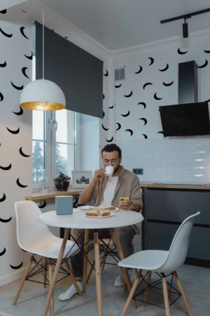 Black and White Kitchen Crescent Moon Wallpaper N227