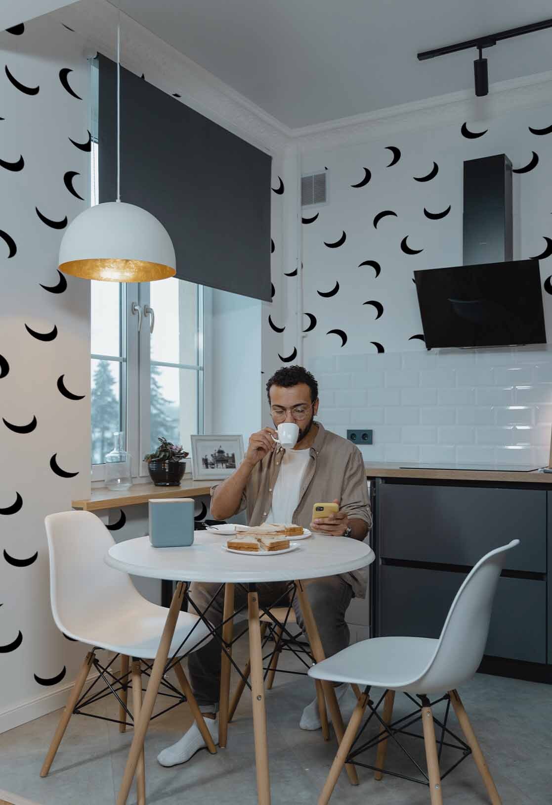 Black and White Kitchen Crescent Moon Wallpaper N227 Black and White Kitchen Crescent Moon Wallpaper N227