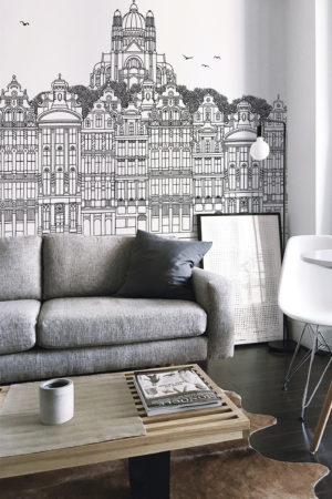 Brussels wallpaper in black and white