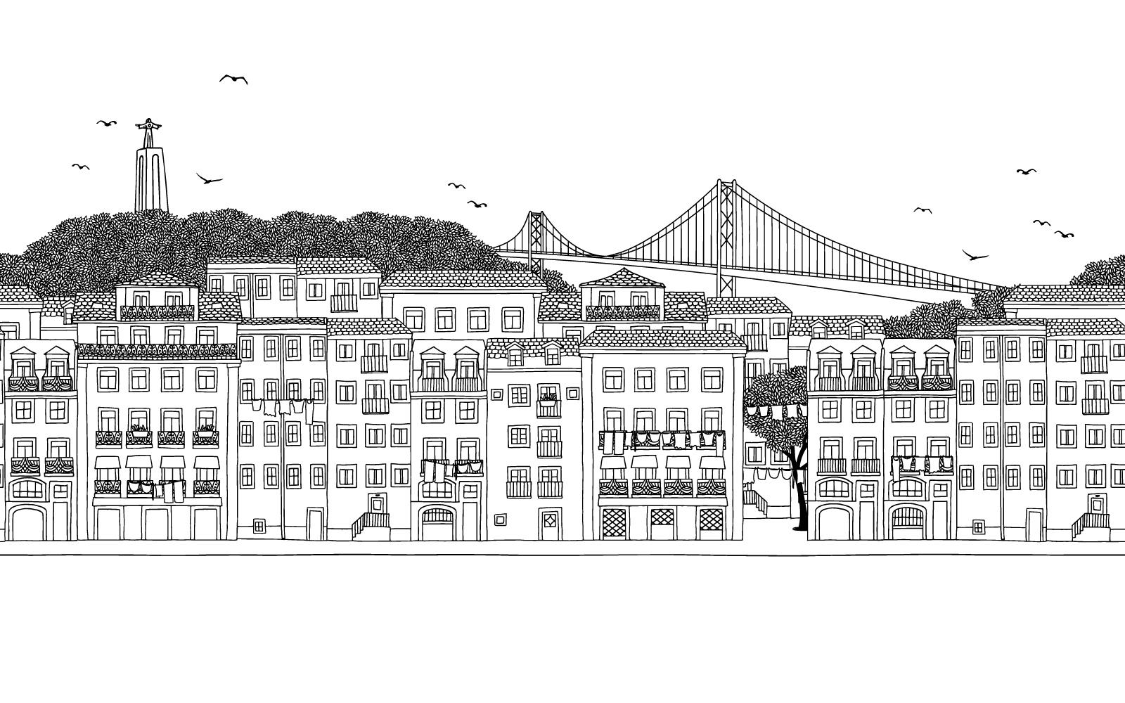 n229 Lisbon wallpaper in black and white