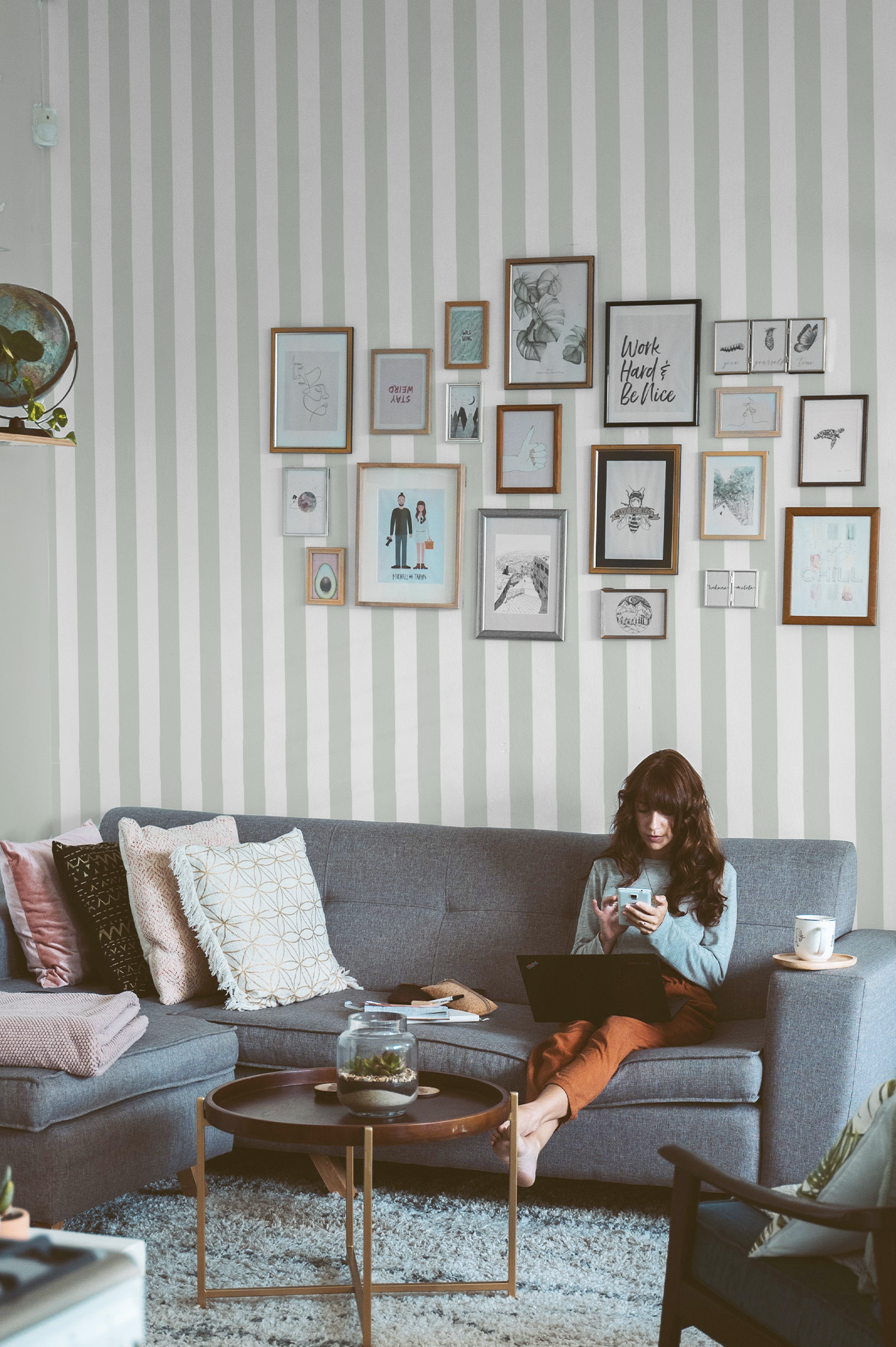 wallpaper 241 Matcha vertical stripes living room