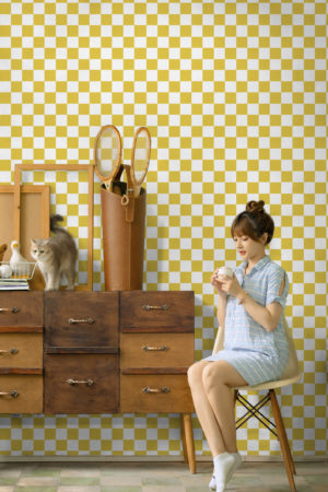 papier peint 246 carreaux jaune et blanc damier espaces publics