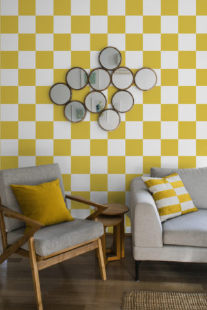 papier peint 246 carreaux jaune et blanc damier salon