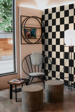 N251 Beige and Black Checkerboard Wallpaper Public Spaces