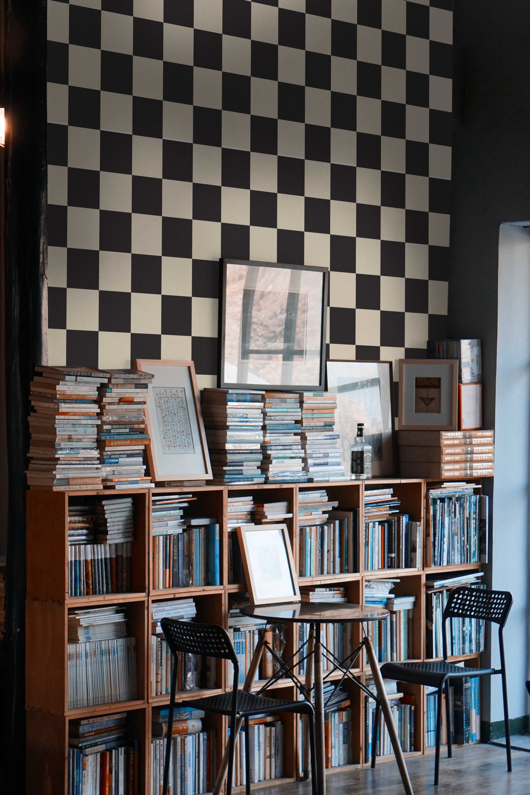 N251 Beige and Black Checkerboard Wallpaper