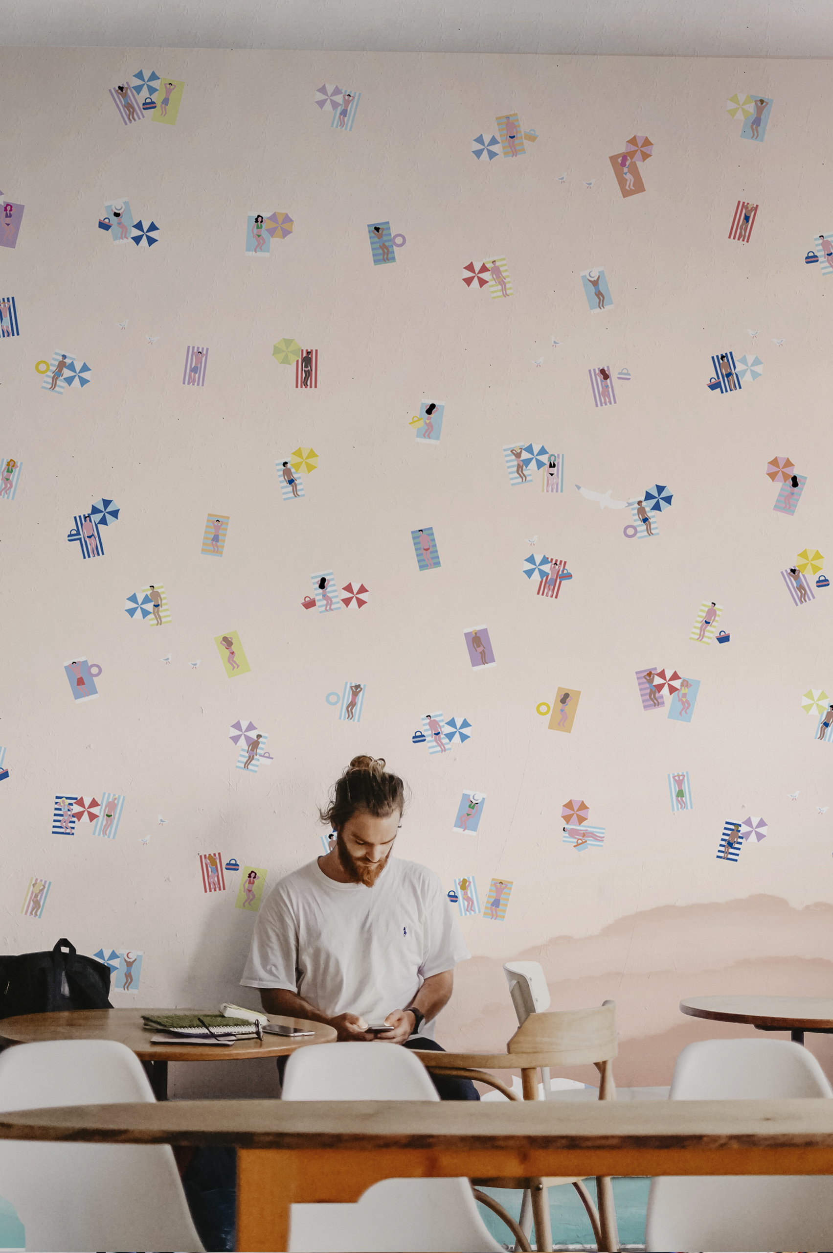 N263 pastel beach sunbathing wallpaper public spaces