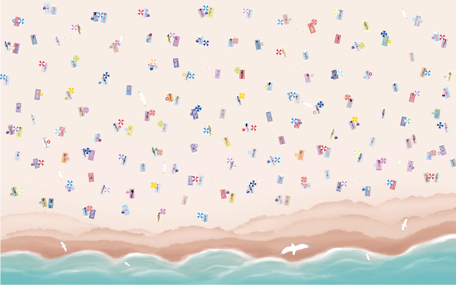 N263 pastel pattern beach sunbather wallpaper