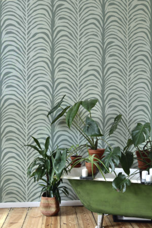 papier peint n266 cascade végétale graphique vert foncé salle de bain