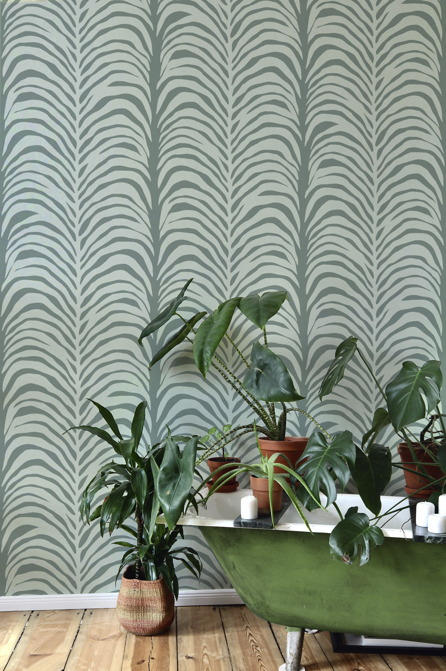 n266-vert-fonce salle de bain copia papier peint n266 cascade végétale graphique vert foncé salle de bain