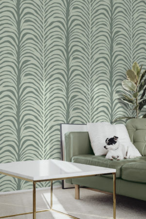 papier peint n266 cascade végétale graphique vert foncé salon