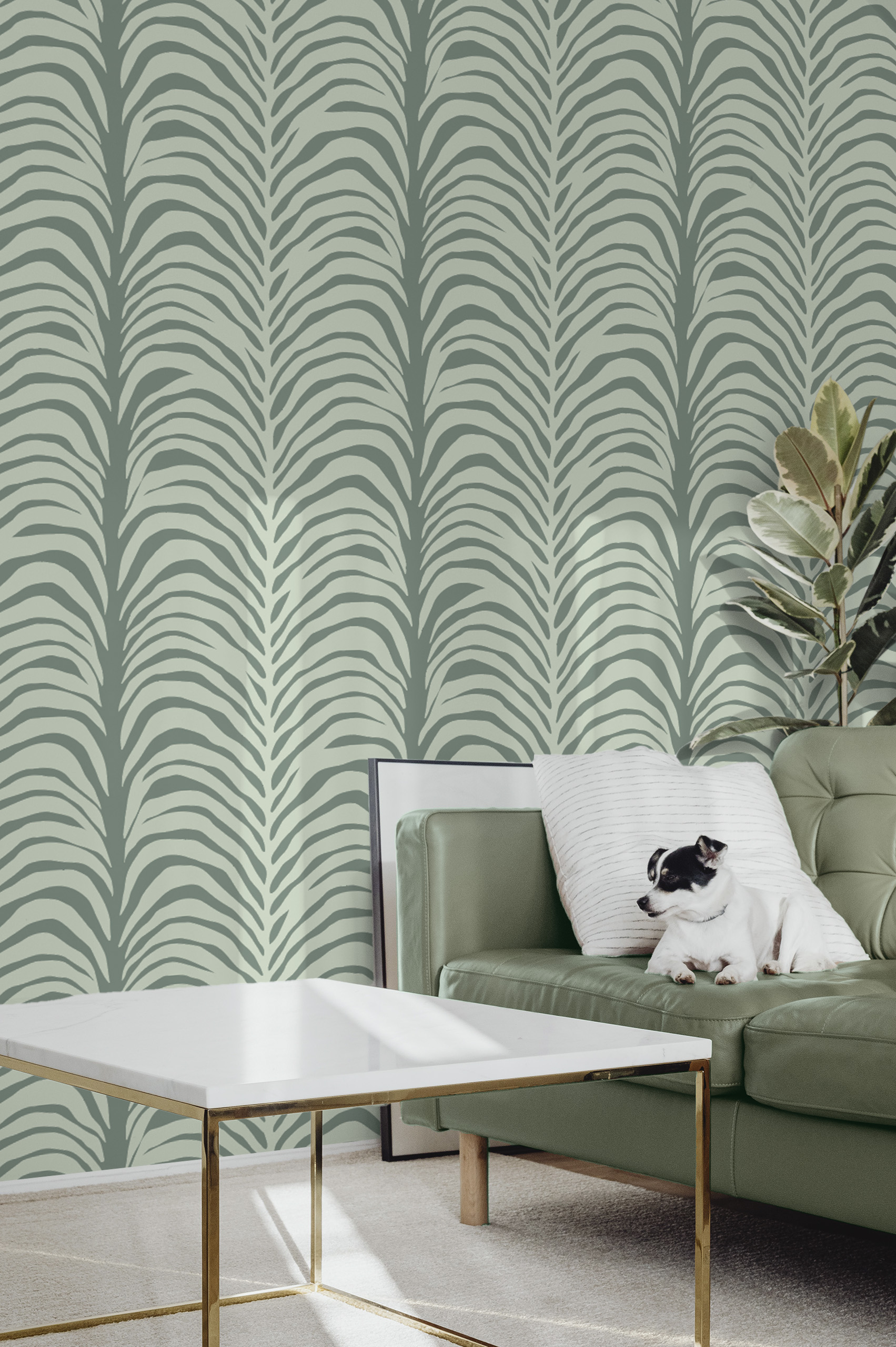 n266-vert-fonce salon papier peint n266 cascade végétale graphique vert foncé salon