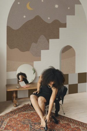 Wallpaper N271 geometric headboard night desert brown tones entrance