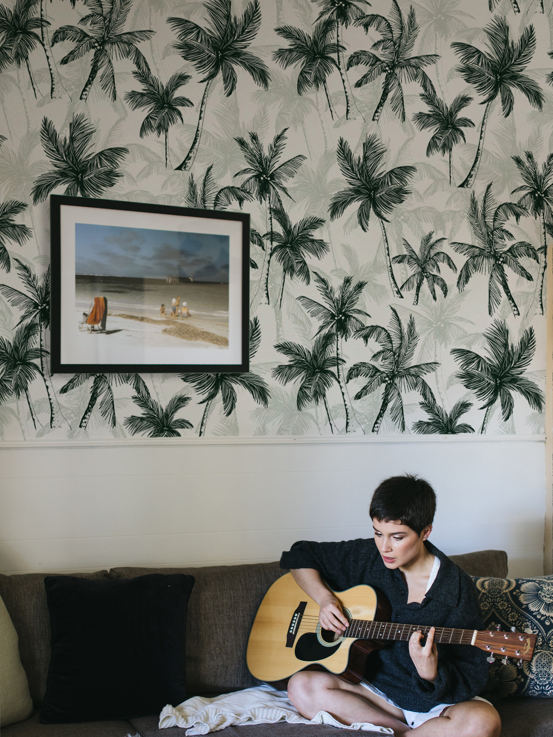 Wallpaper N273 Minimalist Khaki Palm Trees Minimalist Living Room