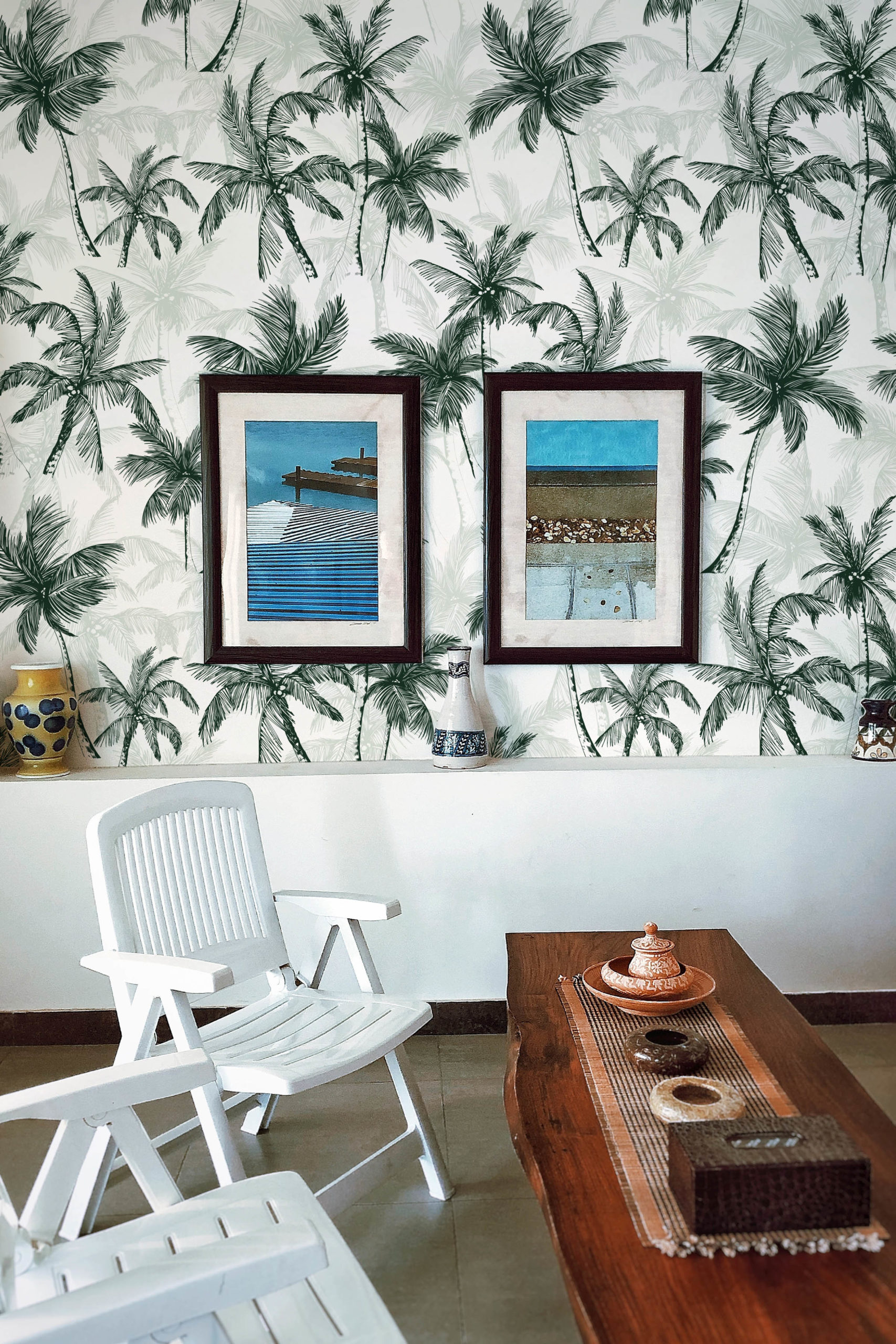 Wallpaper N273 Minimalist Khaki Palm Trees Minimalist Public Spaces