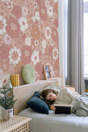 Papier peint fleur vintage peach fuzz chambre