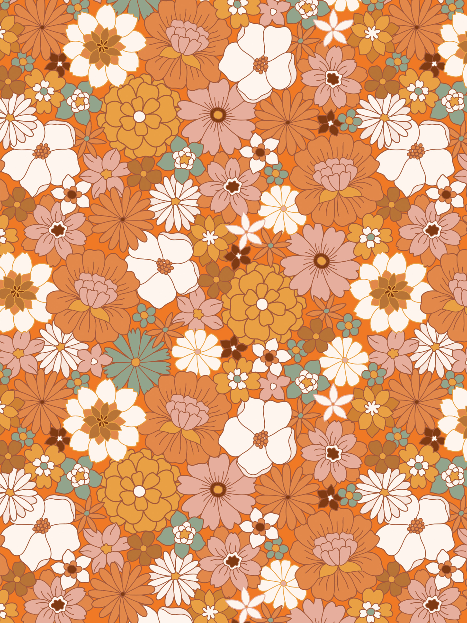 N277 Orange Retro Flowers Wallpaper Pattern N277 Orange Retro Flowers Wallpaper Pattern