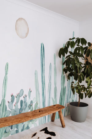 Panoramic watercolor cactus public space wallpaper n285