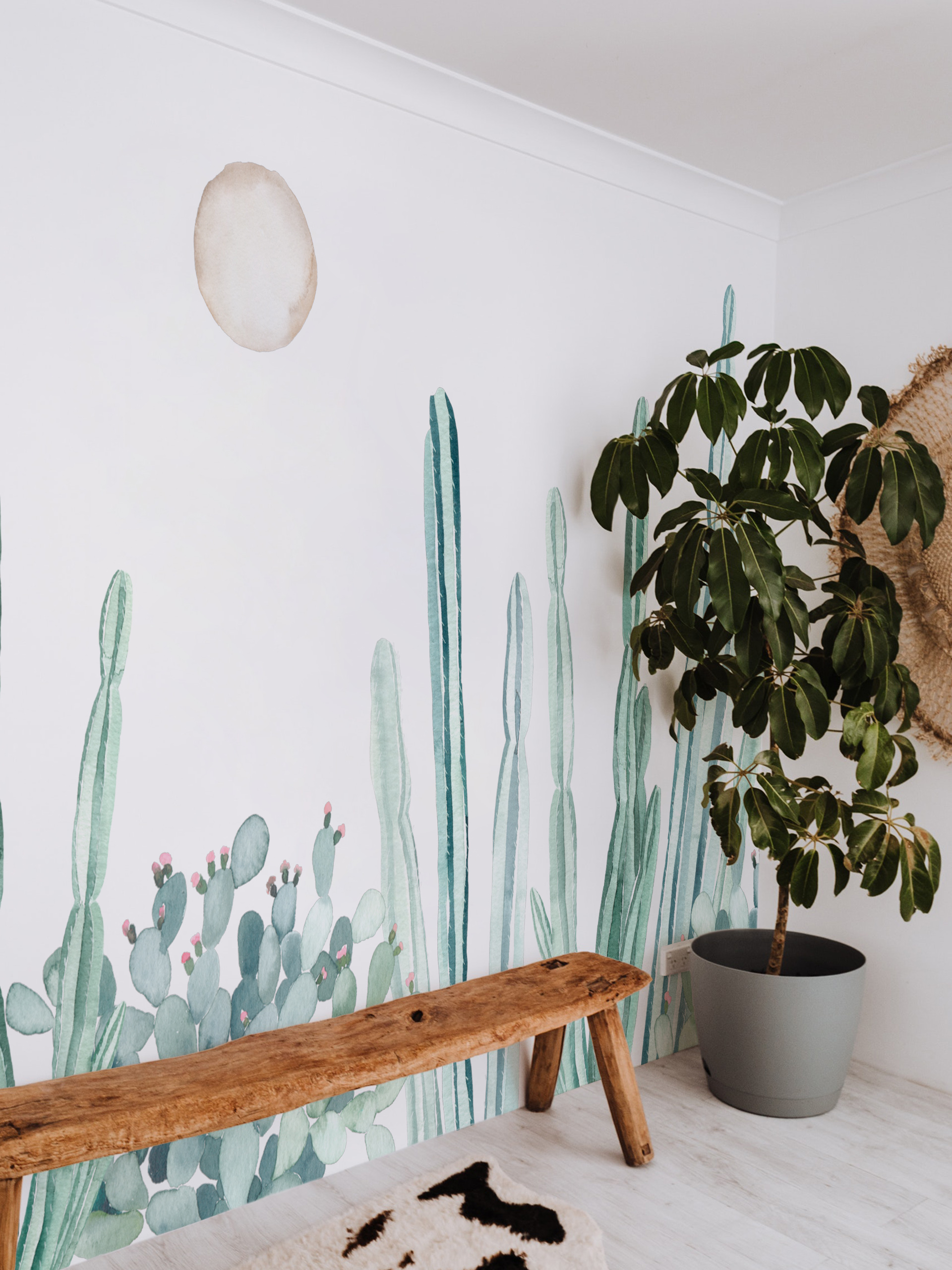 Panoramic watercolor cactus public space wallpaper n285