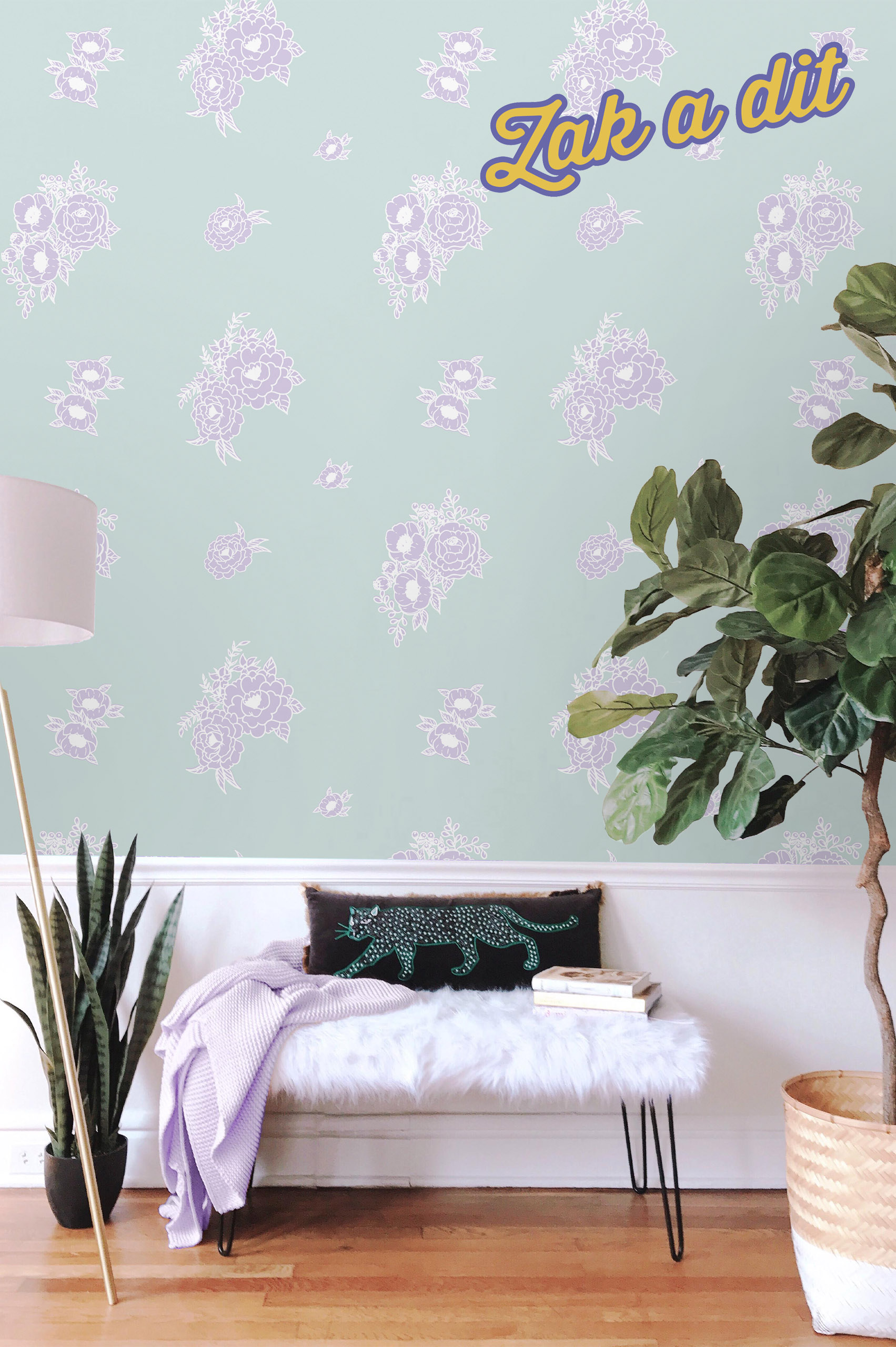 N299-1 Bedroom Wallpaper Mint & Lilac Flowers Trend