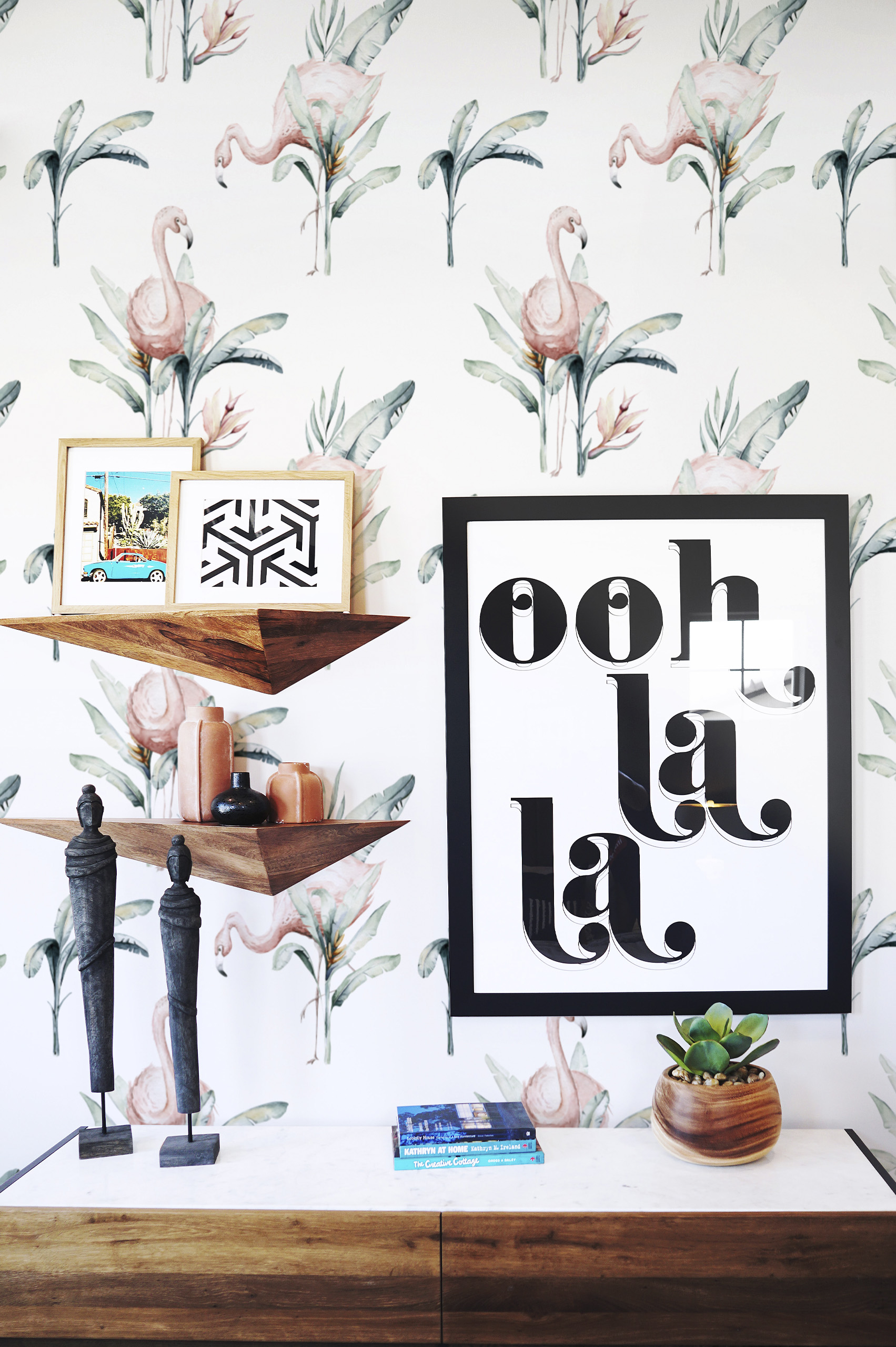 n293-1 chambre papier peint flamant rose animaux nature