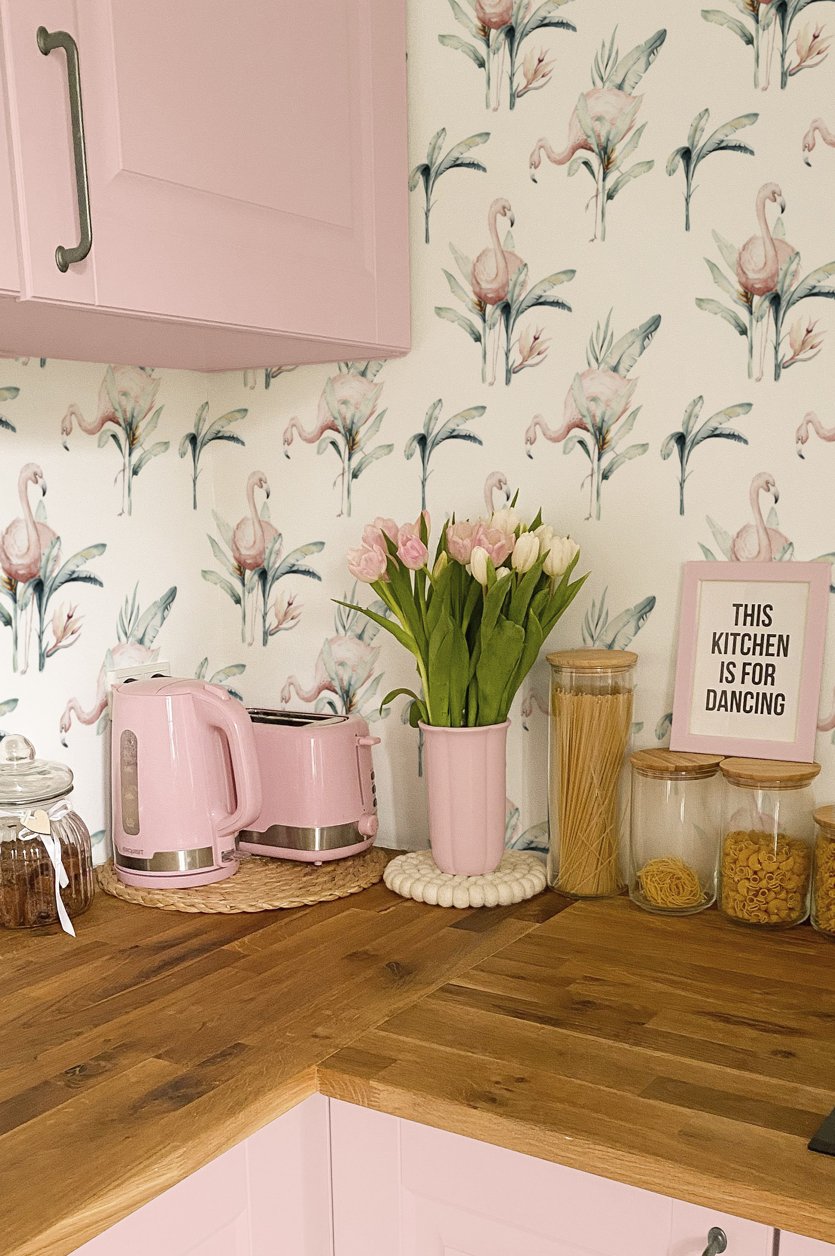 n293-2 cuisine papier peint flamant rose animaux nature