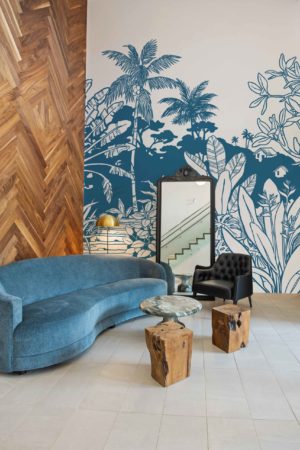 Wallpaper N306 Tropical Walk Living Room Blue
