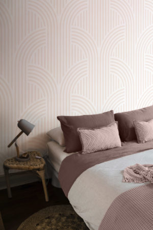 papier peint n315 art déco lignes arrondies rose chambre