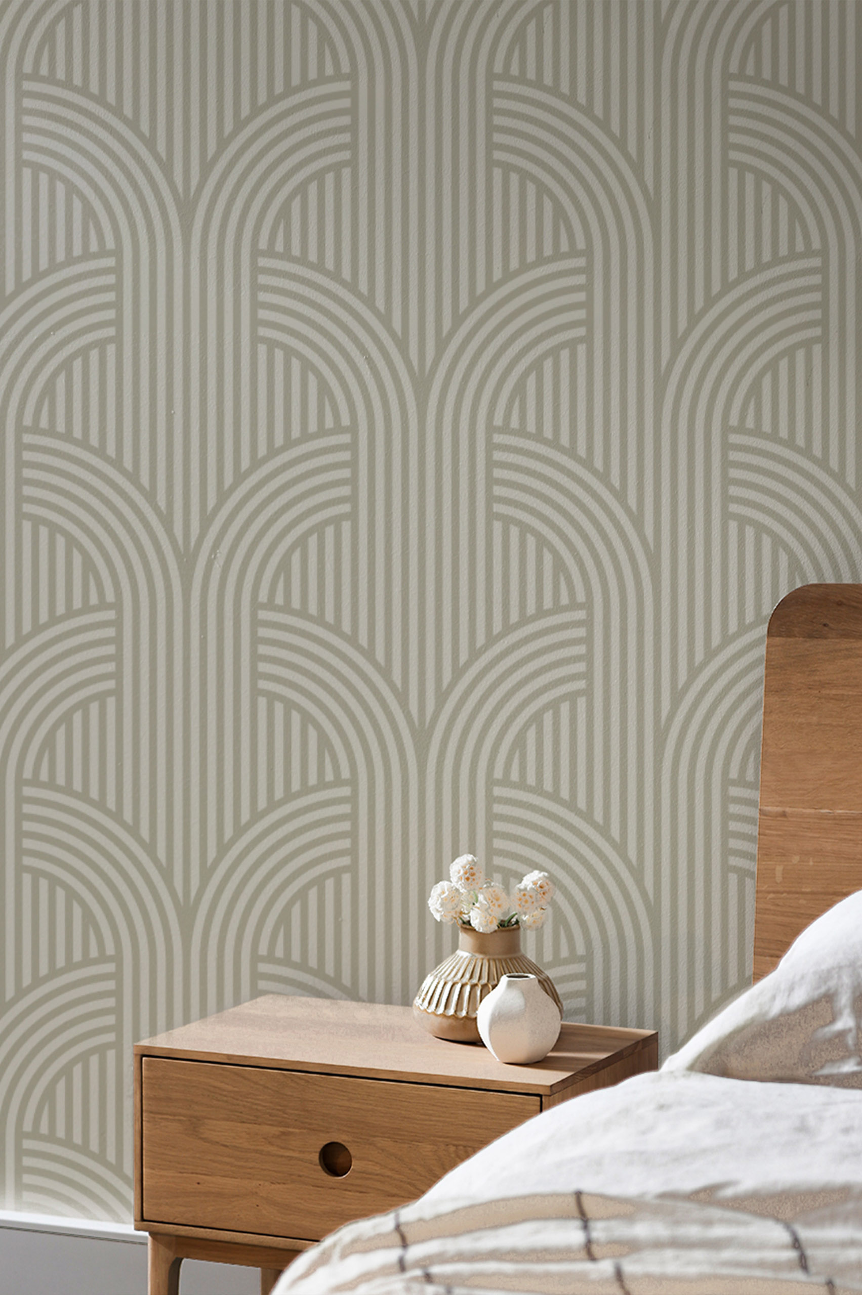 papier peint n315 art déco lignes arrondies vert chambre