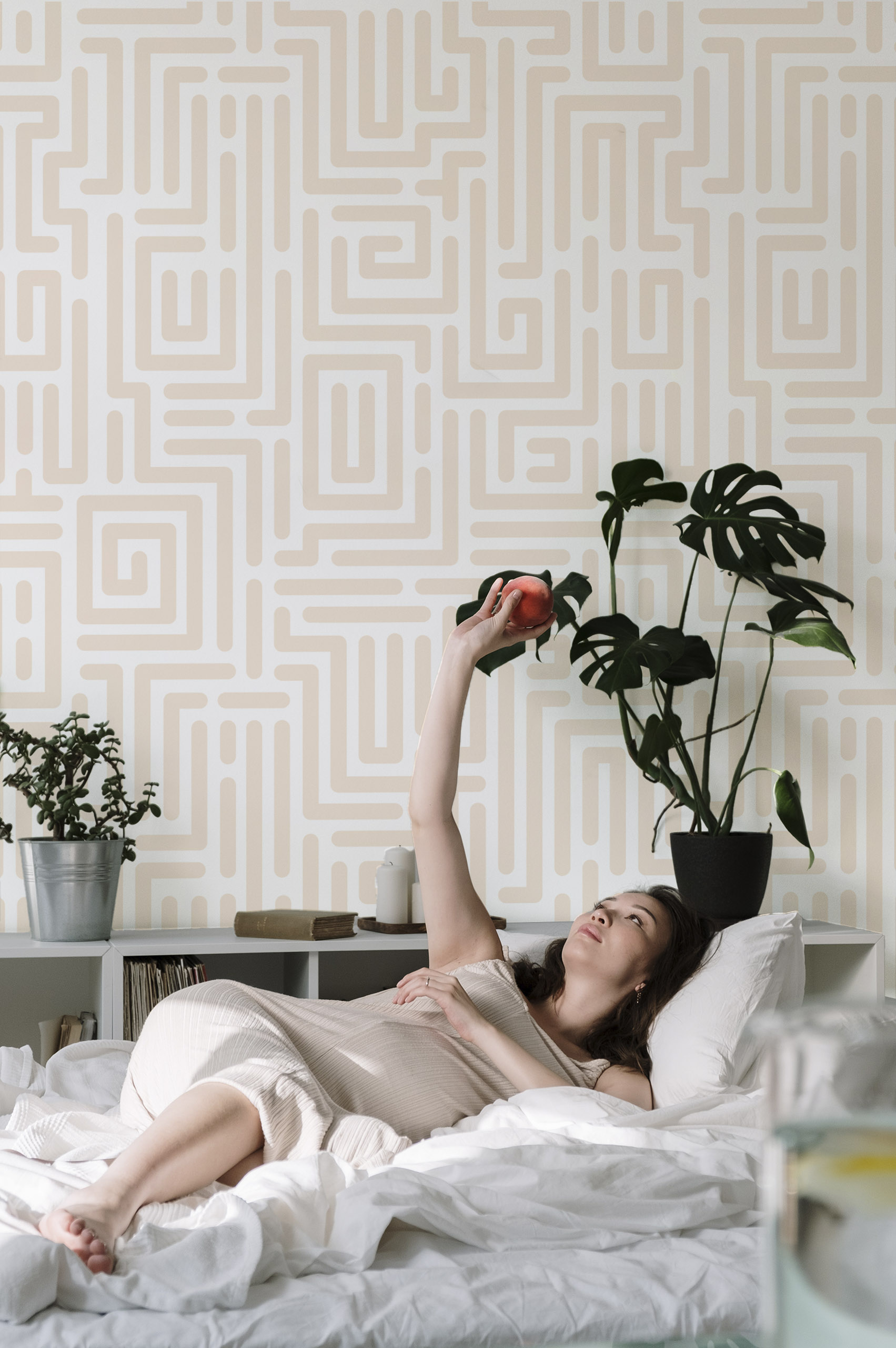 papier peint n316 graphique labyrinthe rose chambre