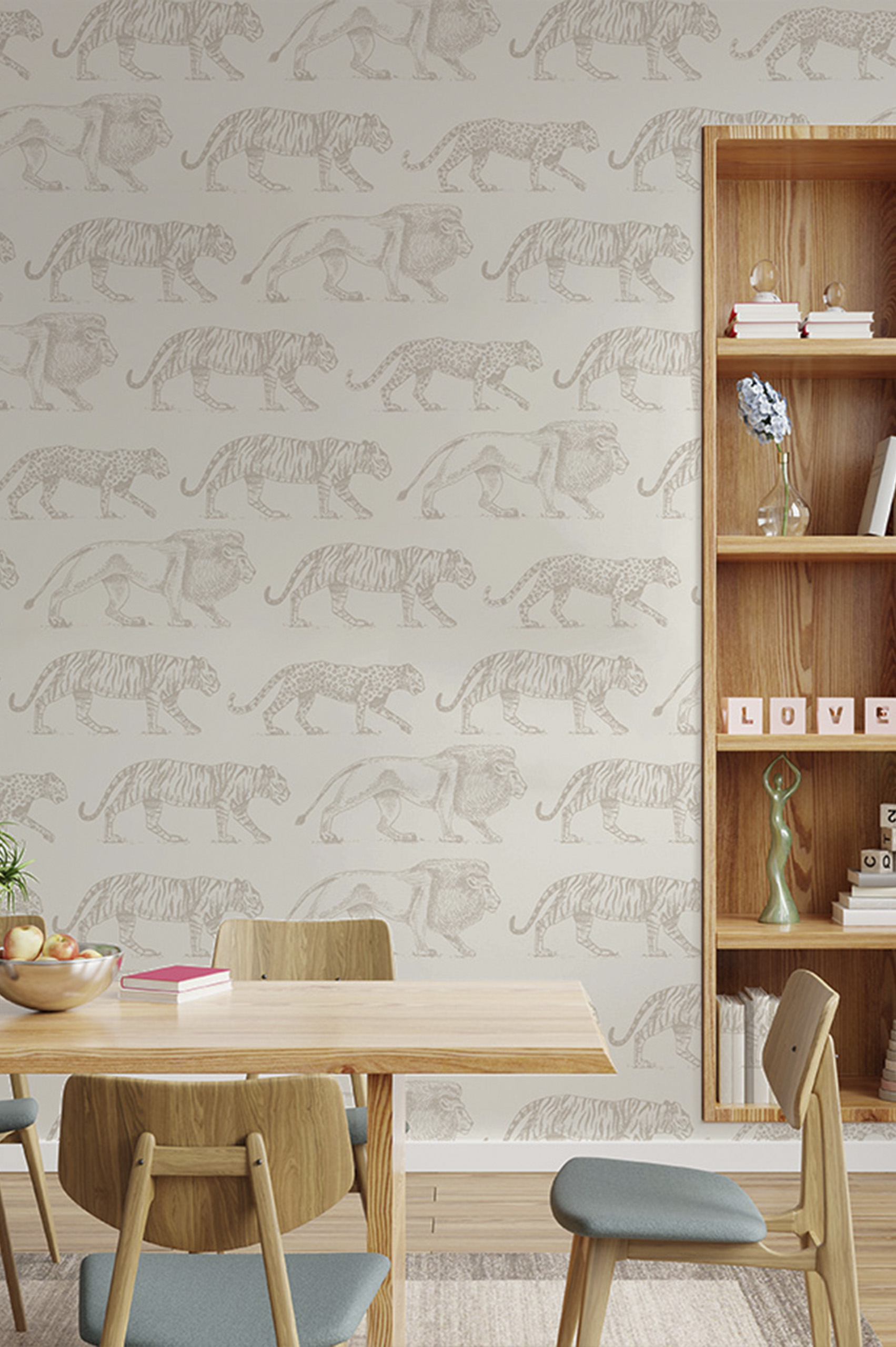 papier peint n318 roi de la savane lions beige salon