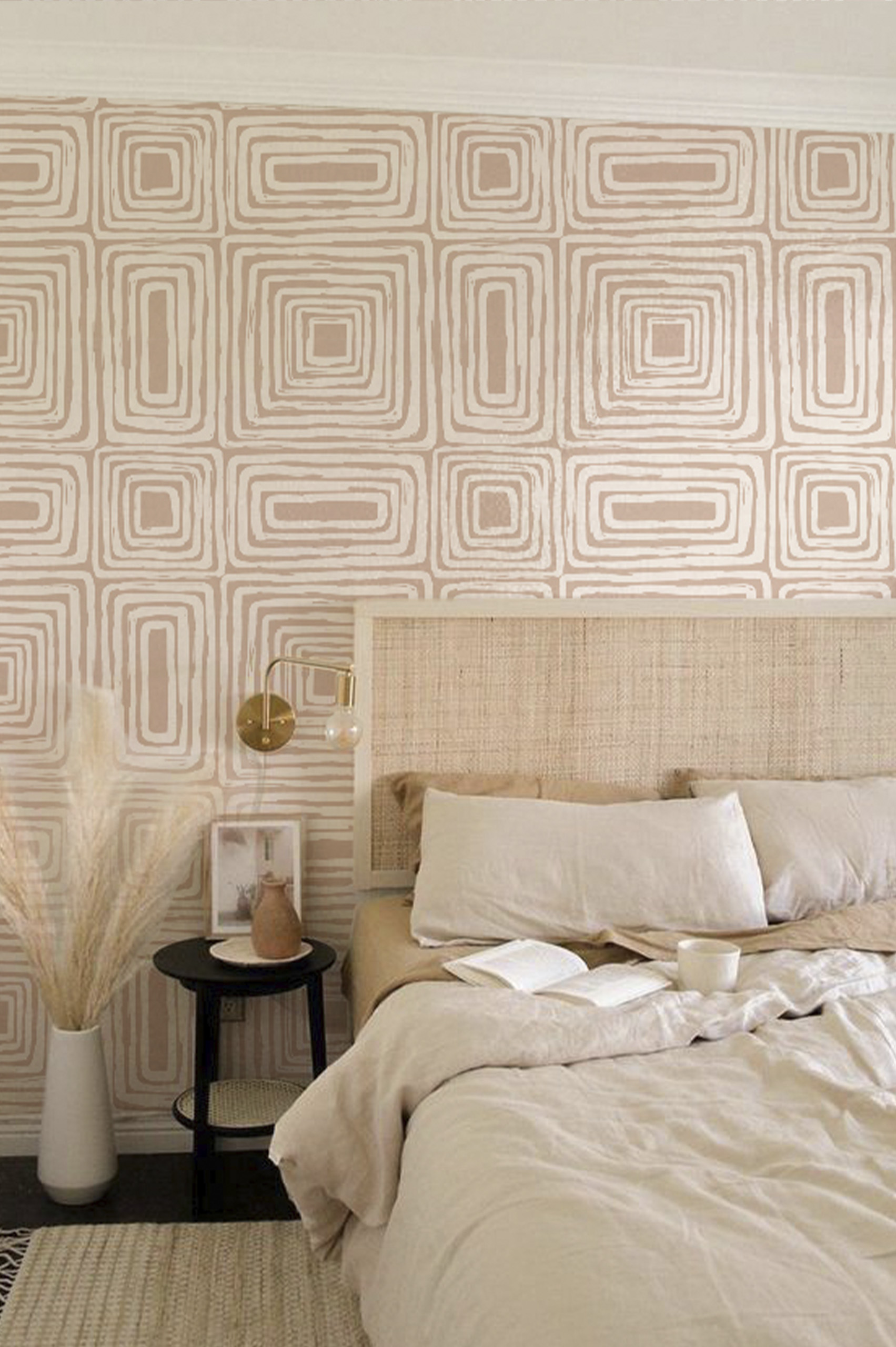 papier peint n319 géométrique carré zen beige chambre