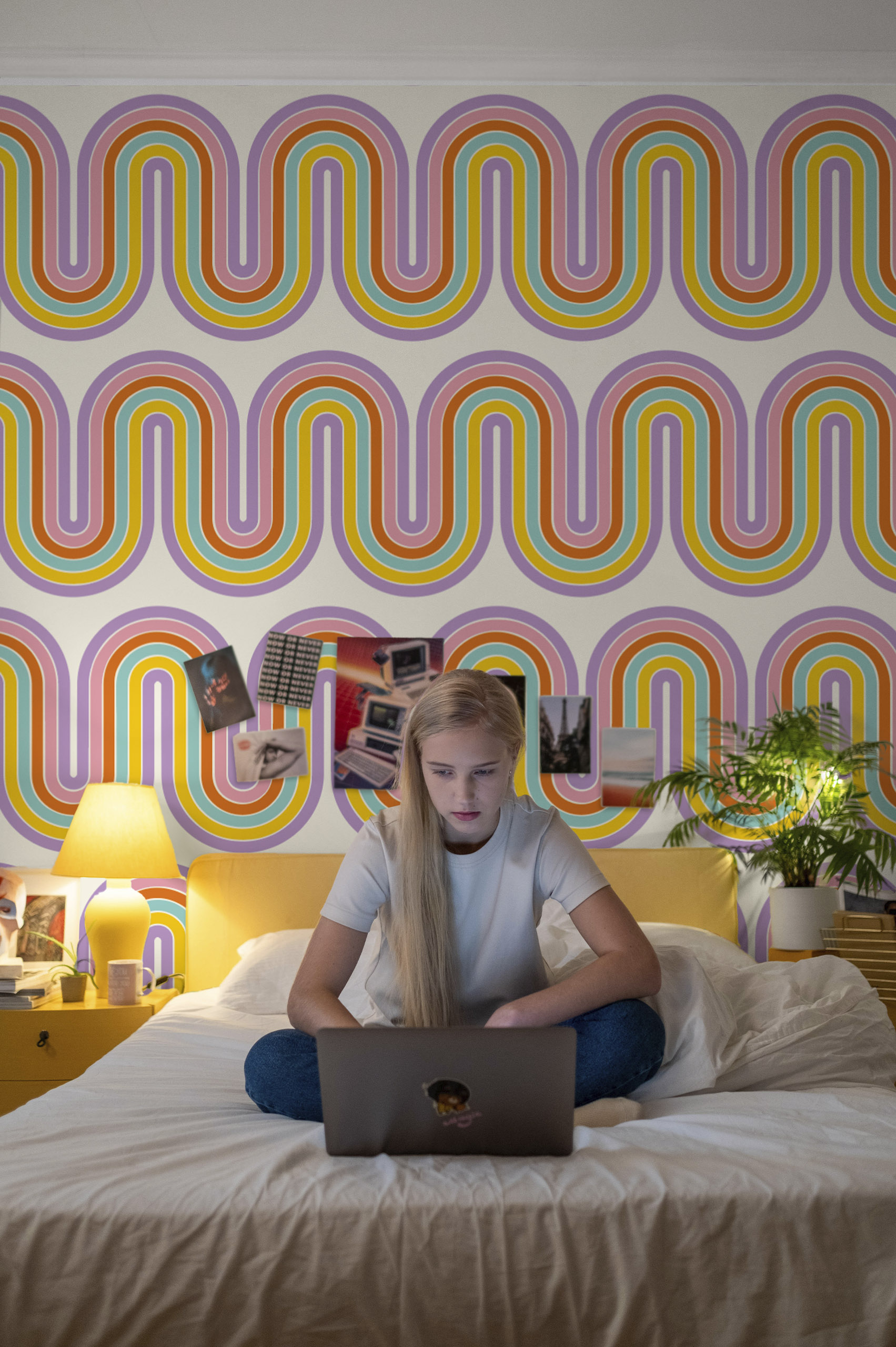 papier peint n321 lignes graphiques multicolores chambre