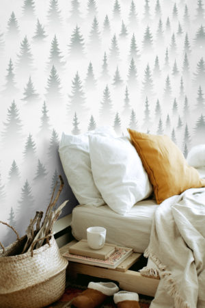 papier peint n325 sapins dans la brume gris chambre