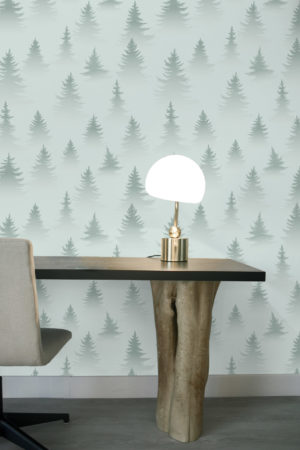 papier peint n325 sapins dans la brume vert bureau