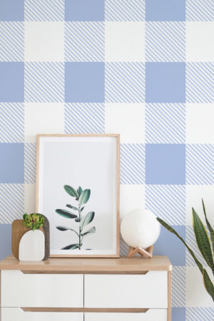 Papier peint N327 carreaux vichy bleu chambre