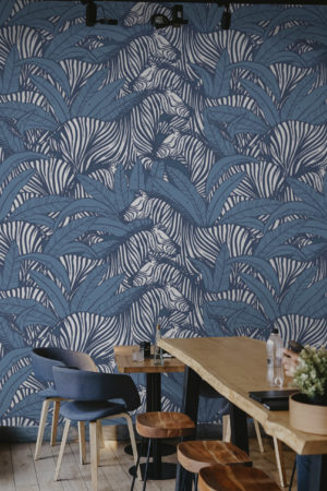 papier peint n332 zebre vegeration bleu espace public