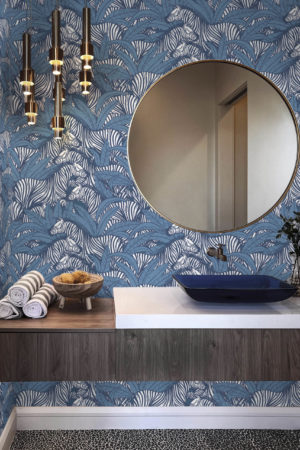 papier peint n332 zebre vegeration bleu salle de bain
