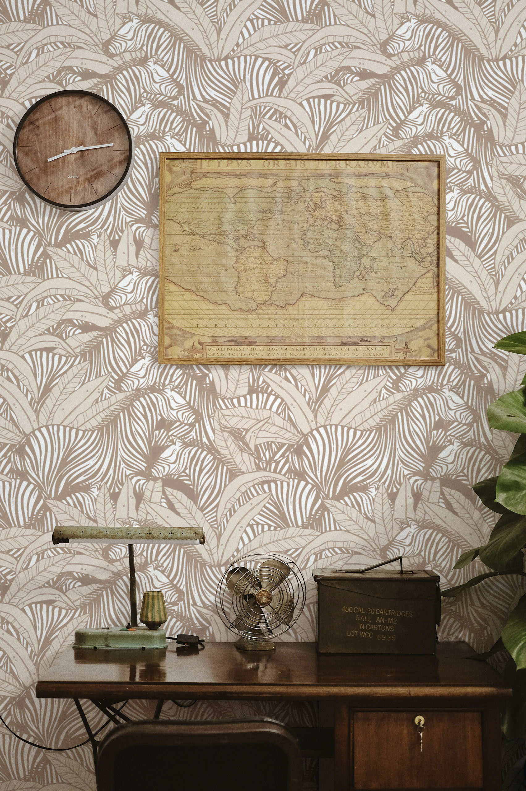 papier peint n332 zebre vegeration marron bureau