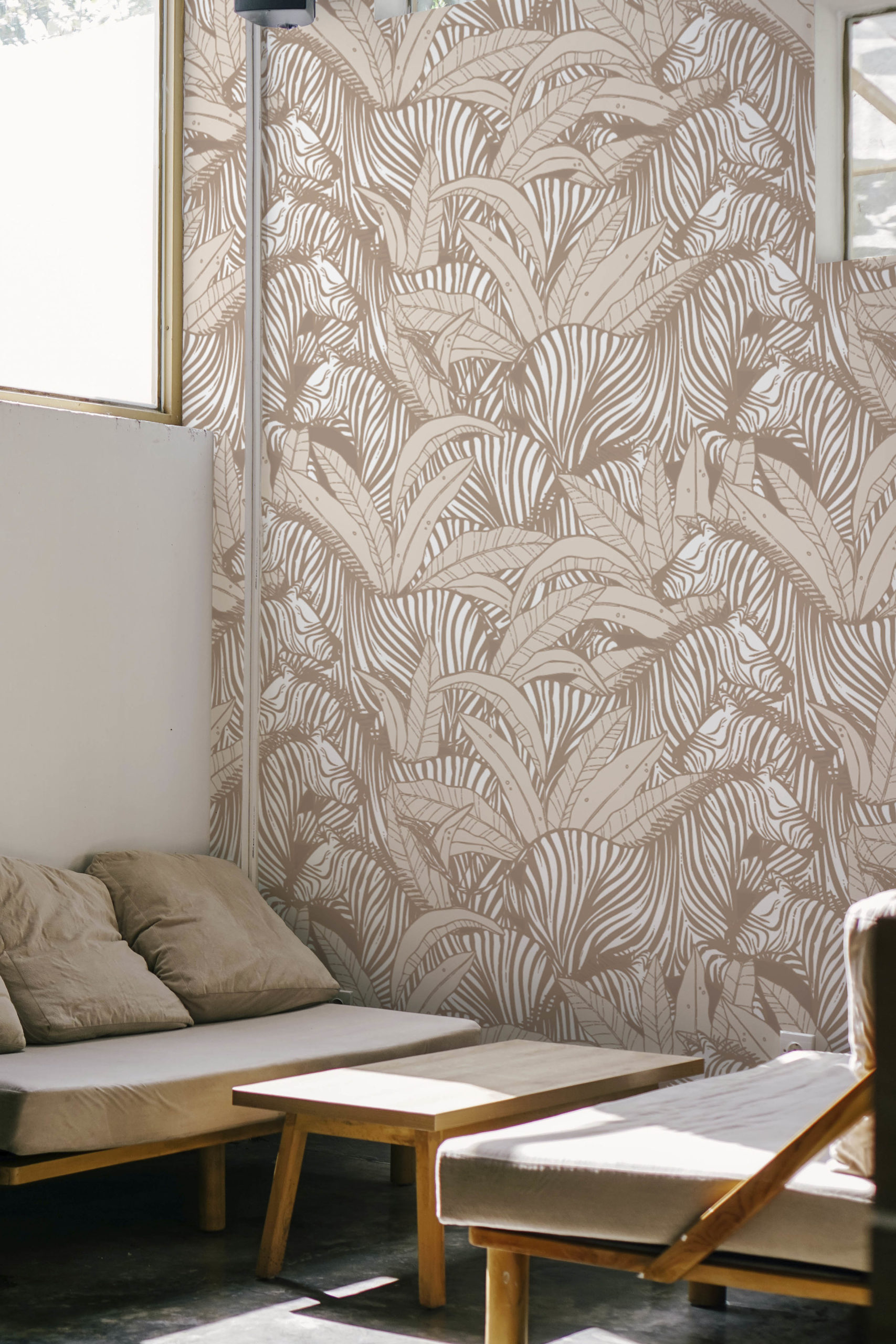 papier peint n332 zebre vegeration marron salon