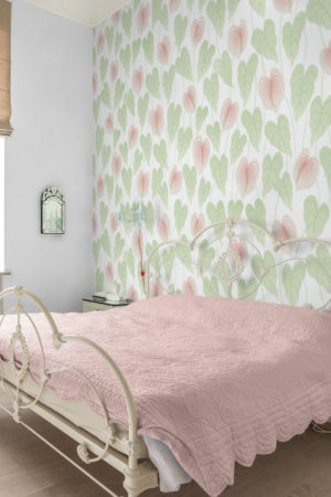 Papier peint N333 langues de feu vert et rose chambre